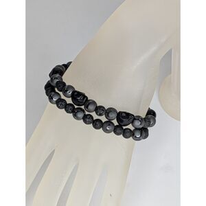 Black Lava Stone, Skull, & Hematite Stretch Bracelets